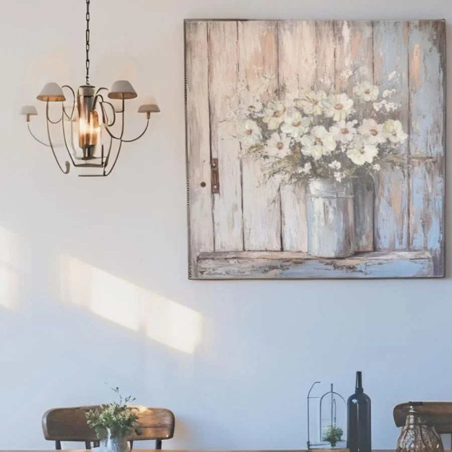White Flowers Scene on Canvas