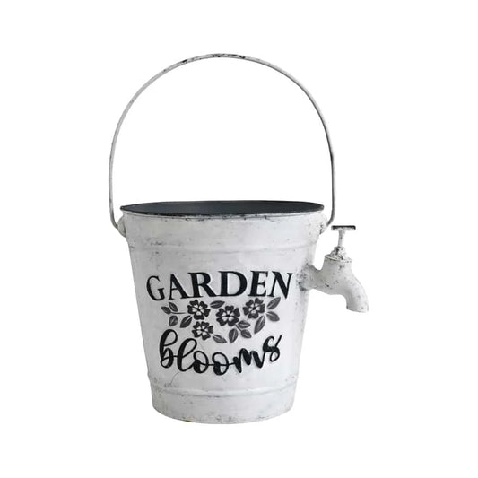 Garden Blooms Bucket with Tap - Distressed White - Farmhouse Finds