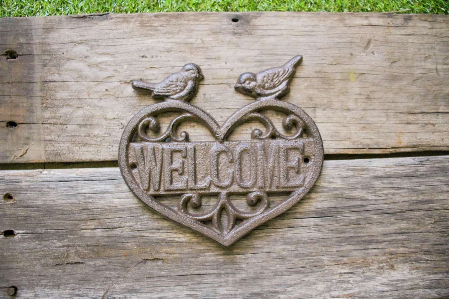 Cast Iron Heart and Birds Welcome Sign - Farmhouse Finds