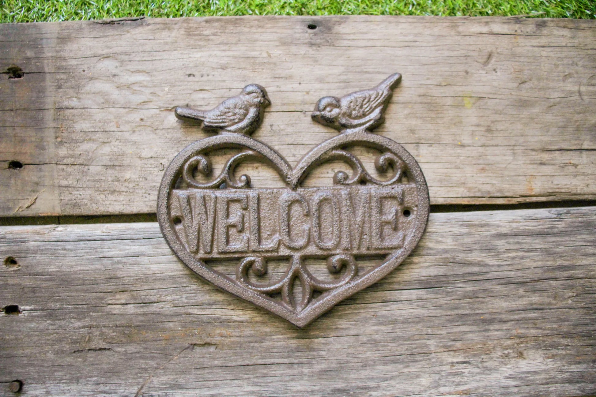 Cast Iron Heart and Birds Welcome Sign - Farmhouse Finds