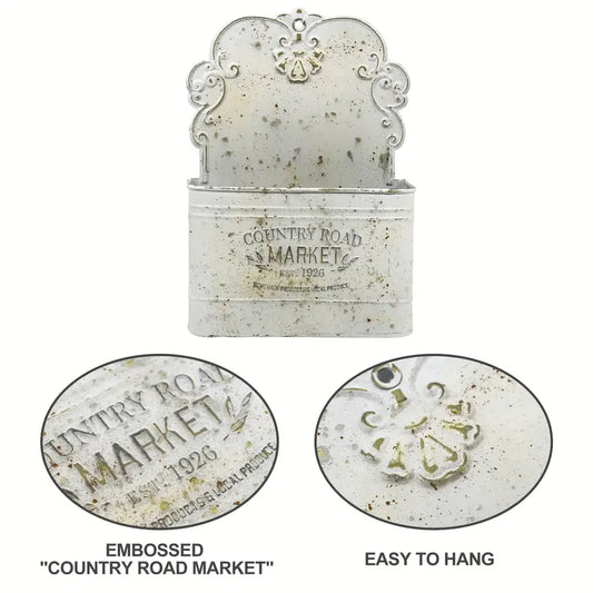 Vintage White Distressed Metal Wall Planter