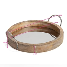 Round Mirror Based Mango Wood Tray w/Handles - Farmhouse Finds