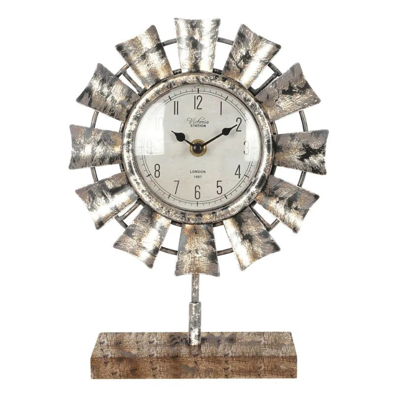 Windmill Table Clock on Base - Farmhouse Finds