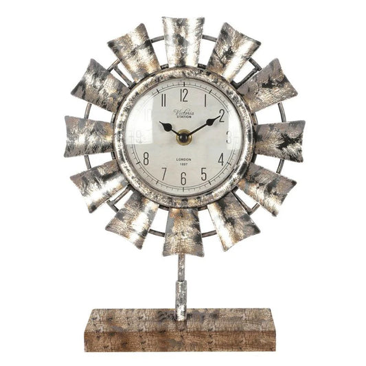 Windmill Table Clock on Base - Farmhouse Finds
