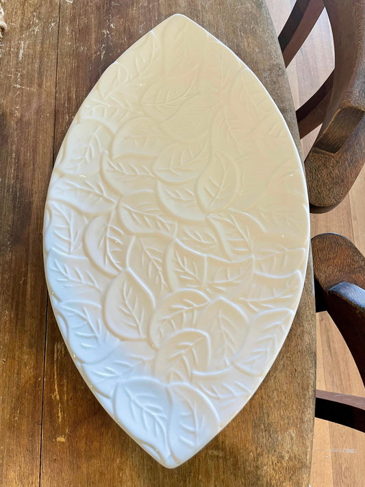 Large Whte Leaf Shaped Embossed Platter/Tray - Farmhouse Finds