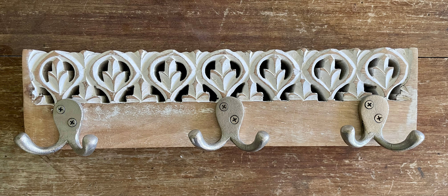 White Wash Carved Hooks