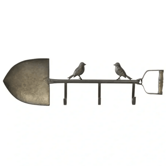 Spade and Birds Hanger with 3 Wall Hooks - Farmhouse Finds