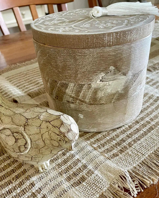 Painted Round Wooden Box with Lid - Farmhouse Finds