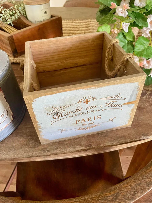 French Style Wooden Box with Handles - Farmhouse Finds