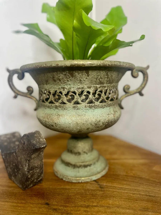 Aged French Style Metal Urn - Farmhouse Finds