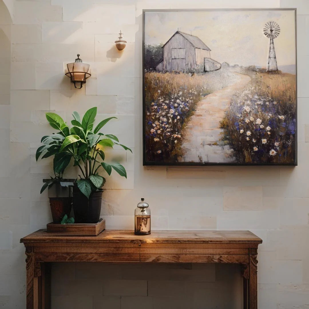 Farm Scene Pressed Metal Textured Wall Art