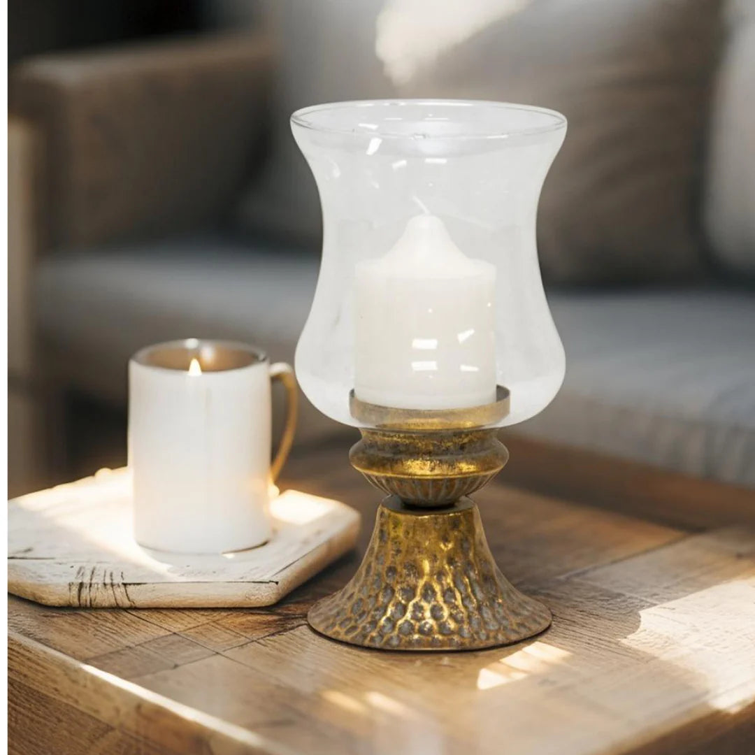 Lustre Footed Pressed Metal Candleholder