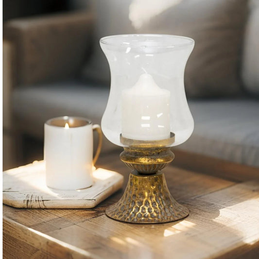 Lustre Footed Pressed Metal Candleholder