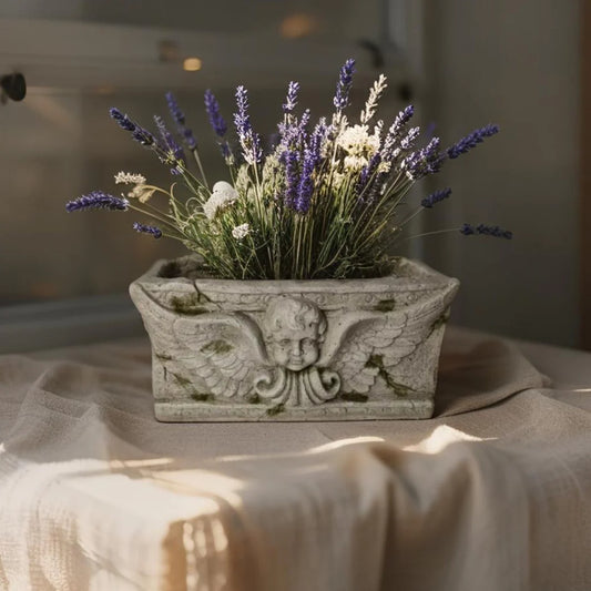 Aged Concrete Rectangular Angel Planter