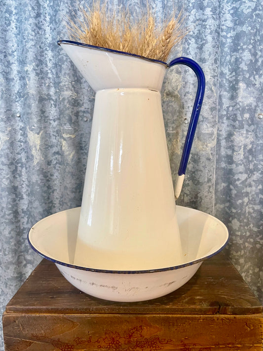 Enamel Bowl and Pitcher Set