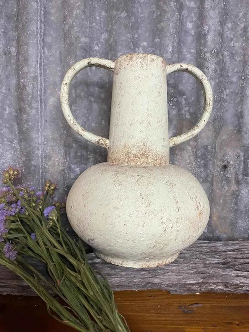 Artisan Aged Vase with Wide Base & Handles