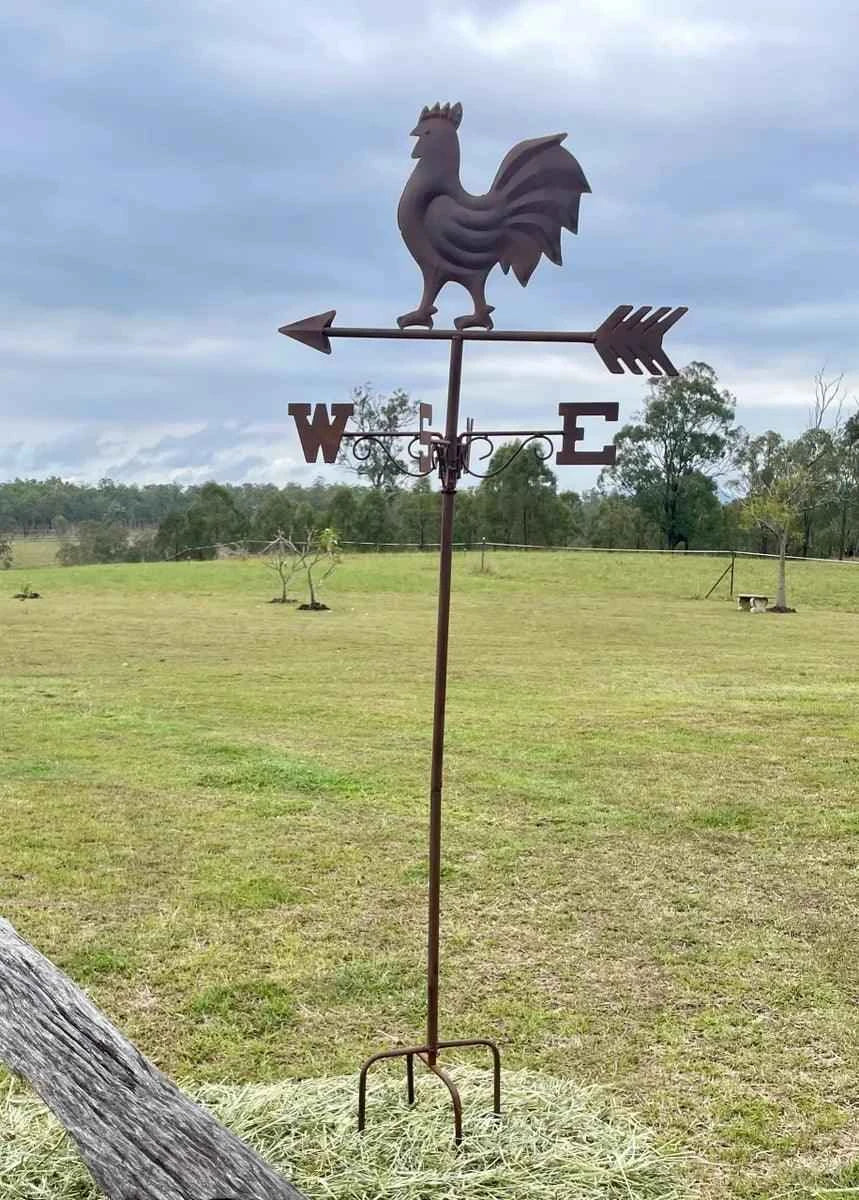 Rust Weather Vane Rooster Stake - Classic Rustic Charm for Your Garden