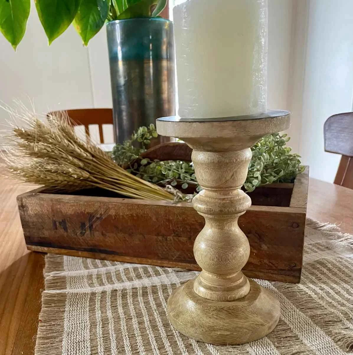 Teak Wood Pillar Candle Holder