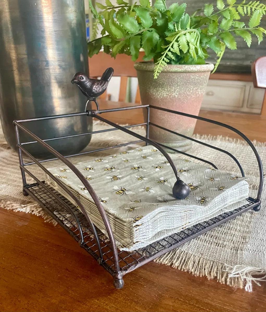 Metal Napkin Holder with Bird - Farmhouse Finds
