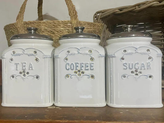 Ceramic Canisters Set of 3 - Farmhouse Finds