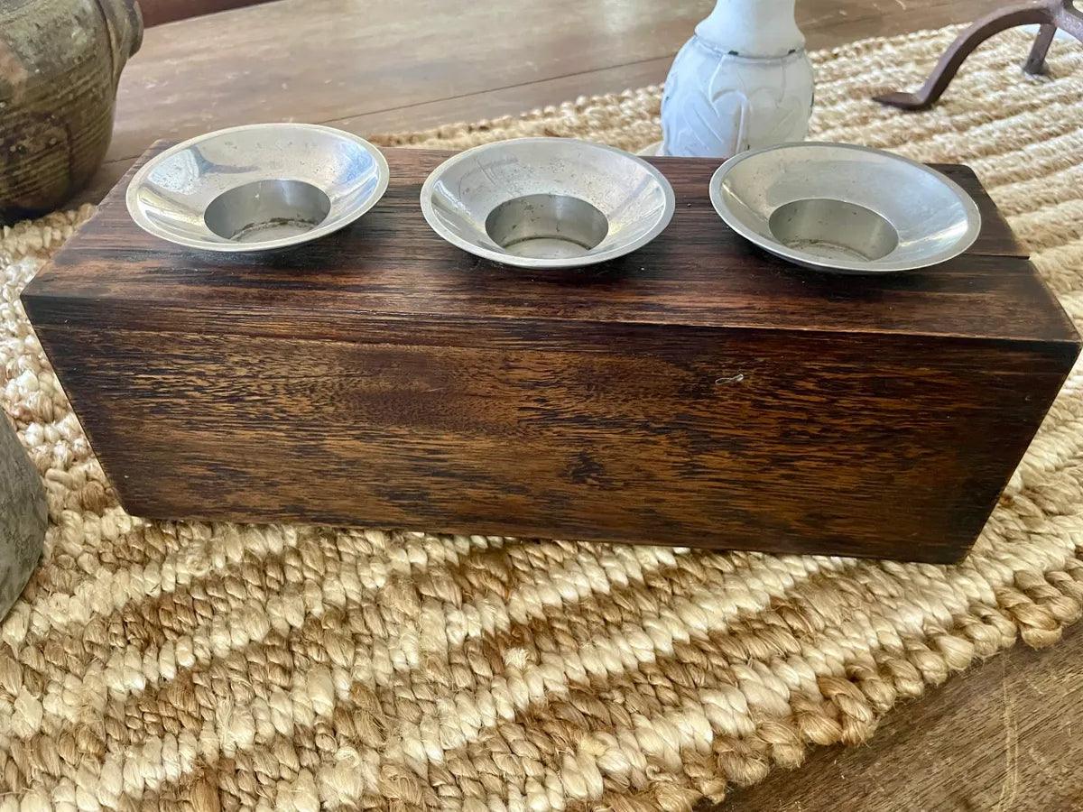 Wooden Triple Tea-light Holder - Farmhouse Finds
